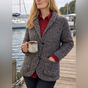 Levi’s Y2K Heathered Navy Blue Shawl Collar Fisherman’s Cardigan Jacket, Size L